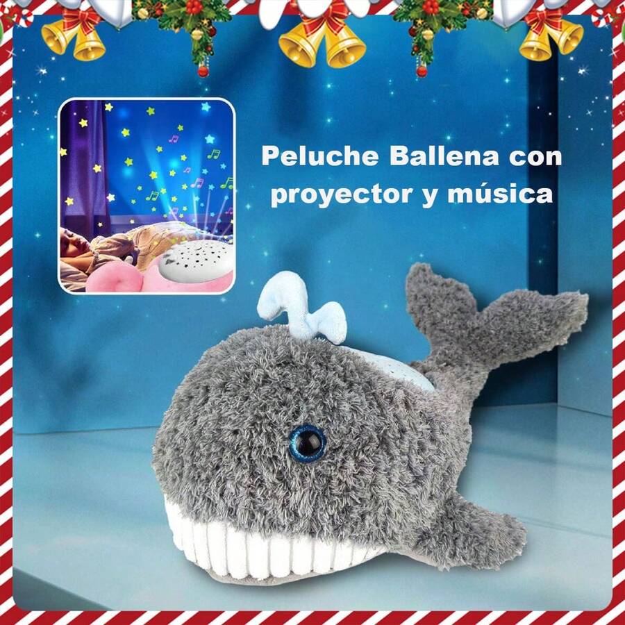 Muñeco de peluche con proyector de música de ballena, luz nocturna de música de proyección, muñeco de peluche para relajación del sueño,Buen Regalo - Gris - Ver 1