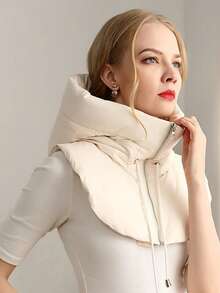 1pc Polyester Balaclava Hat Hooded Shawl Cap - Winter Cold Protection Drawstring Closure Unisex Cloak Hat, Neck Zippper Drawstring Coat Scarf Short Tank Top New Year Occasion Theme, Featherless