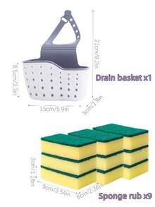 3pcs Sink Hanging Drain Basket Set, Includes Silicone Storage Box, Adjustable Shoulder Strap Drainer Rack, Sponge Holder, Faucet Hanging Basket, Kitchen Storage Bag, Suitable For Storing Sponges And Rags In The Kitchen