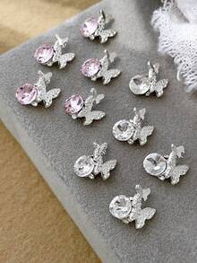 10pcs Nail Charms Nails Nail Supplies Shiny Bowknot Diamond-Encrusted Nail Charms, Light Luxury French Sweetie Metal Nail Supplies Music Festival Travel Festival Celebration, Shiny Pink White White Rhinestones Nail Gems, Suitable For Multi-Functional DIY Accessories Nail Decoration - Multicolor - View 6
