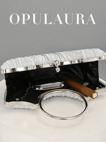 OpulAura 女士金属奢华晚宴手拿包，优雅皮革正式手提包，闪光晚会手提包，适合礼服，适合正式活动、晚会、派对、婚礼、新娘、伴娘、生日 - 銀色 - 查看 4