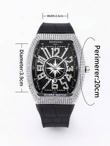 1pc Men's Luxury Starry Sky Barrel Shaped Watch With Silicone Strap - Black and White - View 5
