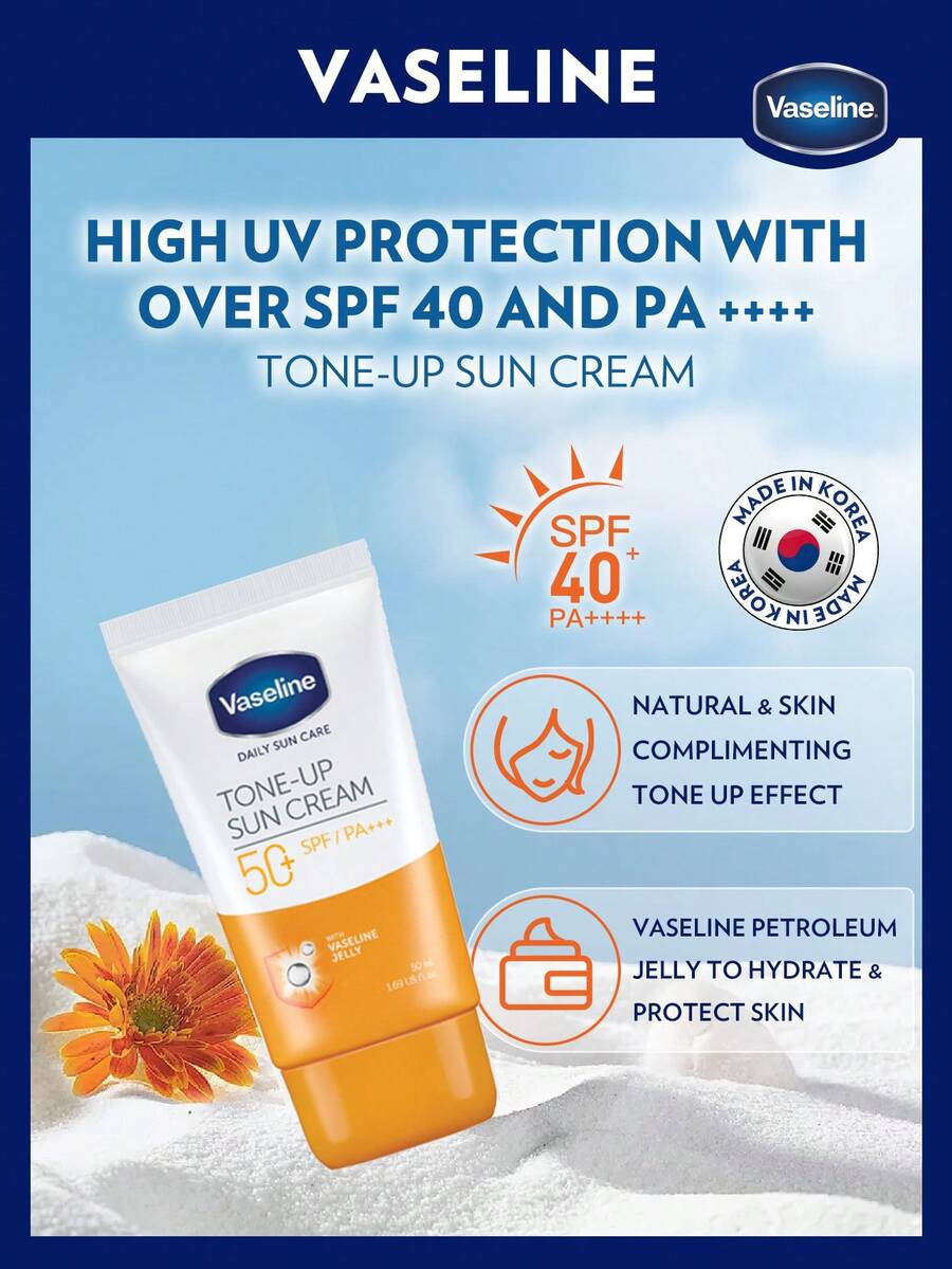 Vaseline [50毫升] SPF 50 PA++++ 防晒霜 | 蕴含凡士林凝胶，提供极致紫外线防护 | 保湿妆前乳 | 适用于面部和身体 | 不泛白 | 保湿轻盈 | 旅行装，韩国制造 - TONE-UP - 查看 1
