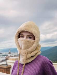 新款冬季实用防风保暖滑雪面罩拉法帽颈套男女通用，保暖内衬滑雪面罩围巾帽套装 - 彩色 - 查看 11