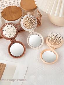 Portable Folding Travel Comb, With Mirror Hair Brush, Round Folding Pocket-Sized Hair Brush, Mini Travel Large And Small Comb, Suitable For Women's Travel Necessities, Travel Accessories, Massage Comb (This Product Is Easy To Fall Off And Can Be Put Back), Hair Clip, Hair Accessory, Suitable For School, Outdoor, Party, Home