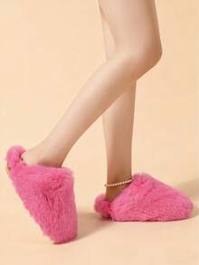 2025秋冬新款时尚男女毛绒拖鞋，保暖毛绒趾套家居拖鞋 - 粉色 - 查看 3