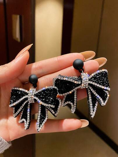 1 Pair Rhinestone Bowknot Dangle Earrings, Casual Minimalist Accessory