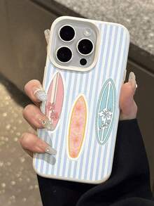 条纹时尚夏季限量版 3 冲浪板蓝色竖纹荔枝纹 TPU 防水防震防滑软手机壳保护套，兼容苹果 17promax/17pro/17plus/17/16promax/16pro/16plus/16/11/11pro/11promax/12/12pro/12promax/13/13pro/13promax/14/14plus/14pro/14promax/15/15plus/15pro/15promax - 彩色 - 查看 5