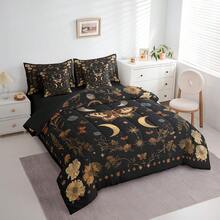 Feelyou 7pcs Death Moth Comforter Set,Boho Butterfly Bedding Set,Include 1 Comforter+1 Flat Sheet+1 Fitted Sheet+2 Pillowcases+2 Pillowsham,For Twin,Full,King,Queen Bed Sizes,Bed In A Bag,Super Soft And Breathable,Easy Care All Seasons,Bed       In A Bag,Wonderful Room Decor,Holiday Gift - 黑色 - 查看 2