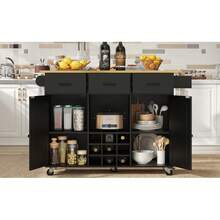 Dining Cart, Kitchen Cart, Removable Dining Cart With Worktop, Towel Rail And Spice Rack, Adjustable Dividers, Buffet Cabinet, Kitchen Cabinets, Tabletop With Wood Grain, Black - 1 - View 9