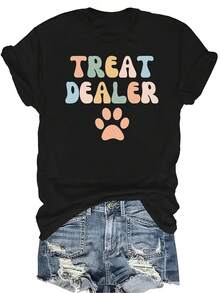 [Camiseta de Moda Casual] Camiseta de Mujer Suave y Cómoda - Estampado de Pata de Distribuidor de Golosinas Casual de Manga Corta y Cuello Redondo, Regalo Perfecto para Abuela y Mamá, Uso Casual de Primavera y Verano - Negro - Ver 1