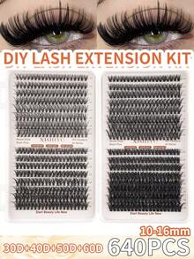 640片/套 单簇假睫毛,浓密型,10D+20D+30D+40D+50D+60D+80D+100D,10-16mm混合长度,单根睫毛,浓密蓬松,自然妆效,适合DIY睫毛嫁接新手,自粘式,分段式,持久耐用,640/448/616/560/570片装 - D - 查看 11