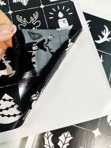 2 张圣诞纹身模板，雪人、驯鹿、雪花模板可重复使用身体模板，闪光喷枪 DIY 纹身模板，适合女性、女孩和男孩身体艺术自粘模板派对礼物 - 黑色 - 查看 10