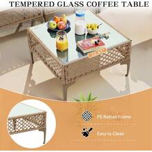 7-Piece Patio Furniture Set, Outdoor Wicker Conversation Set Sectional Sofa With Waterproof Thick Cushions & Coffee Table, For Backyard, Poolside, Garden, Porch, Yellow/Beige - Vàng/Be - Xem 6