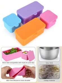 1个3.5盎司/7盎司防漏硅胶食品储物盒 - 方形硅胶零食/调味品/酱料杯，可重复使用午餐盒，适用于洗碗机/微波炉/冰箱，防漏便当盒，返校季必备 - 彩色 - 查看 11