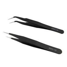 Stainless Steel Tweezers, Precision Tip, Anti-Static, Straight & Angled Tip, Suitable For Eyelash, Nail, Beauty - Black - View 2