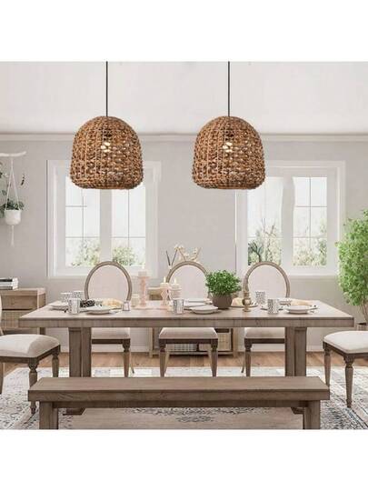 1PS Hang Luminaire Rattan Verlichting Bohemian Light, Woven Adjustable Kitchen Isl Corridor, Bedroom, Dining Table, Living Room E26 Socket (Bulb Not Included) view 3