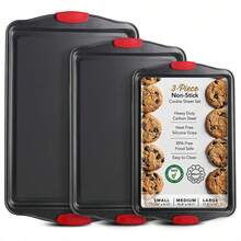 Baking Sheet Set, 3-Piece Cookie Sheet Set With Silicone Handles, Steel Baking Pans Set, Baking Sheets For Oven, Cookie Sheets For Baking Nonstick Set, Sheet Pan - Black Baking Pan - Black - View 1