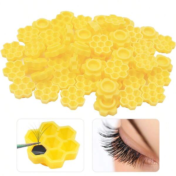 100 Pcs Fashion False Eyelashes Makeup Tools, Eyelash Extension Glue Delaying Cups Honeycomb Cups 7-Hole Glue Drip Cups Eyelash Beauty Tools, Must-Have For Lash Technicians, Ideal For Women's Daily False Eyelash Application And Essential Glue Tools.