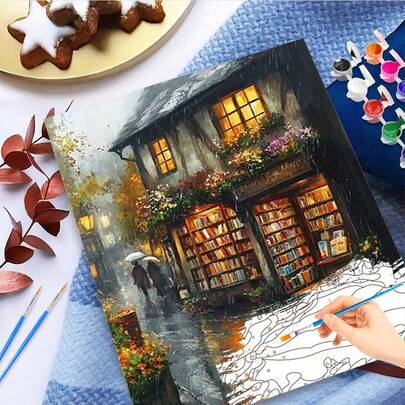 1 件成人街景数字油画套装布面丙烯颜料手绘绘画手工 DIY 工艺品图片 40x50 厘米/16x20 英寸无画框