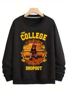 Men's The College Dropout Graphic Sweatshirt - Soft Polyester, Long Sleeve, Crew Neck - Machine Washable - Inspired By,Fall Hoodies,Men's Fall Clothes,Street Wear,Halloween,Mens Hoodies,Y2k Clothes,Jesus Hoodie,Thanksgiving Day,Nightmare Before Christmas,Christmas - 黑色 - 查看 1