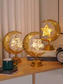 Đèn LED hình sao, mặt trăng, treo và cố định bằng sắt nhiều màu sắc, thích hợp cho lễ hội, sinh nhật, đám cưới, phòng ngủ, đèn trang trí đầu giường, đèn trang trí để bàn rỗng cho gia đình và quà tặng - Nhiều màu - Xem 9