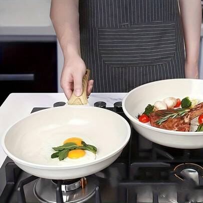 APPKER Sartén antiadherente de cocina, sartén salteadora, sartén de chef, con mango resistente al calor, apta para placa de inducción, cocina, blanco (20/24/28 cm)