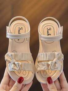 2026新款夏季儿童公主凉鞋，女童小号/中号/大号，休闲沙滩运动时尚凉鞋，1双装 - 米色 - 查看 2