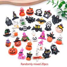 1 paquete de dijes de resina de Halloween de colores aleatorios con diseños de fantasmas, calabazas, calaveras y murciélagos para hacer manualidades de joyería como pulseras, collares y aretes para el Día de los Muertos y fiestas de Halloween