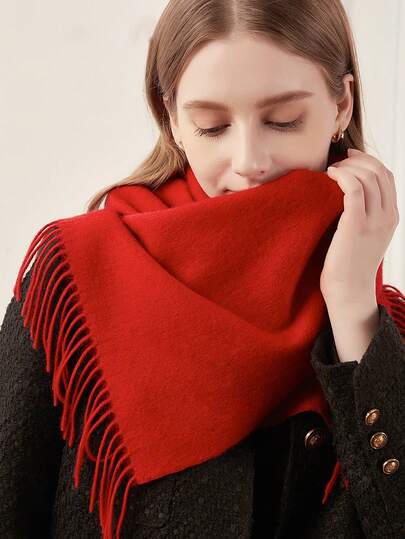 1 st. enfärgad halsduk i fuskkashmir för kvinnor, lämplig för säsongsövergångar, vardagskläder, vindtät och varm, röd pashmina-julklapp