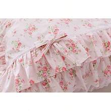 Romantic Roses Print Duvet Cover Set With Bed Skirt Pink Lace Ruffle Floral Shabby Chic King 4 Piece Bedding Set - 粉色 - 查看 8