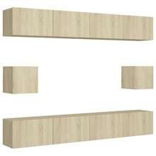 Set di mobili TV Larryhot da 6 pezzi in legno ingegnerizzato di quercia Sonoma, resistente, facile da montare, ottimo per l'arredamento della casa - Castano - Visualizzare 2