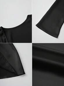 Look Polly Women's Casual Elegant Sexy Christmas Bachelor Party Holiday Carnival Backless Black Satin Dress Short Skirt