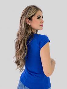 Kit Of 3 Women's Blouses With Short Sleeve Detail - Hồng / Đen / Xanh hoàng gia - Xem 8