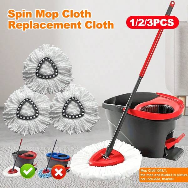 3/2/1pc Microfiber Deep Cleaning Mop Heads Set For Spinning Mop - Super Absorbent, Washable Refills For Bathroom, Kitchen, Living Room, Bedroom & Hard Floor