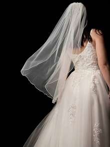 1 件 1 米长白色/米色新娘头纱，带蕾丝花边，单层，带发梳，新娘婚礼配饰 - 密拷單層頭紗 - 查看 3
