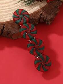 1pc/4pcs Women's Fashion Elegant Christmas Candy Decor Colorful Christmas Candy Pinwheel Lollipop Red White Green Black Red Hairclips, Suitable For Christmas Party Decoration And Wear, Hair Slide, Hair Barrettes