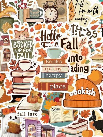 50pcs Bookish Fall Stickers Laptop Handbook Cell Phone Case Decorative Stickers Back To School