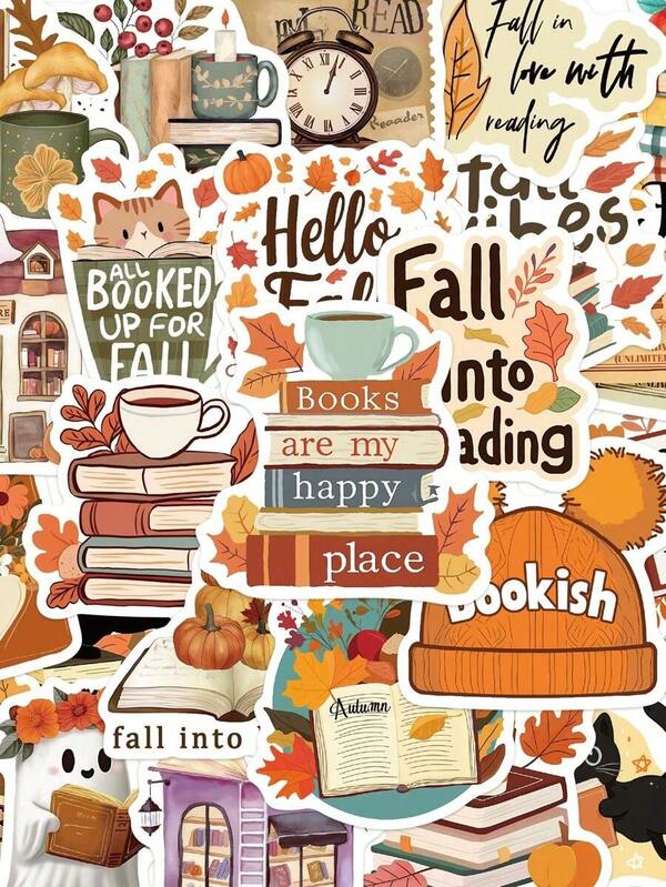 50pcs Bookish Fall Stickers Laptop Handbook Cell Phone Case Decorative Stickers Back To School