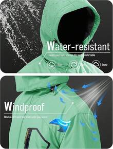 MAGCOMSEN Chamarra Hombre Invierno Impermeable Rompevientos Cálida Chamarras de Esquí de nieve Parka de Forro Polar con Capucha y bolsillos - verde menta - Ver 3
