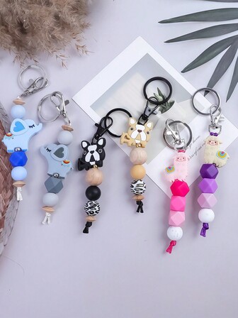 1pc Cute Cartoon Animal Keychain Pendant (Elephant/Bulldog/Camel), Fashionable Resin Bead Keychain, Car Pendant Gift For Women/Girls