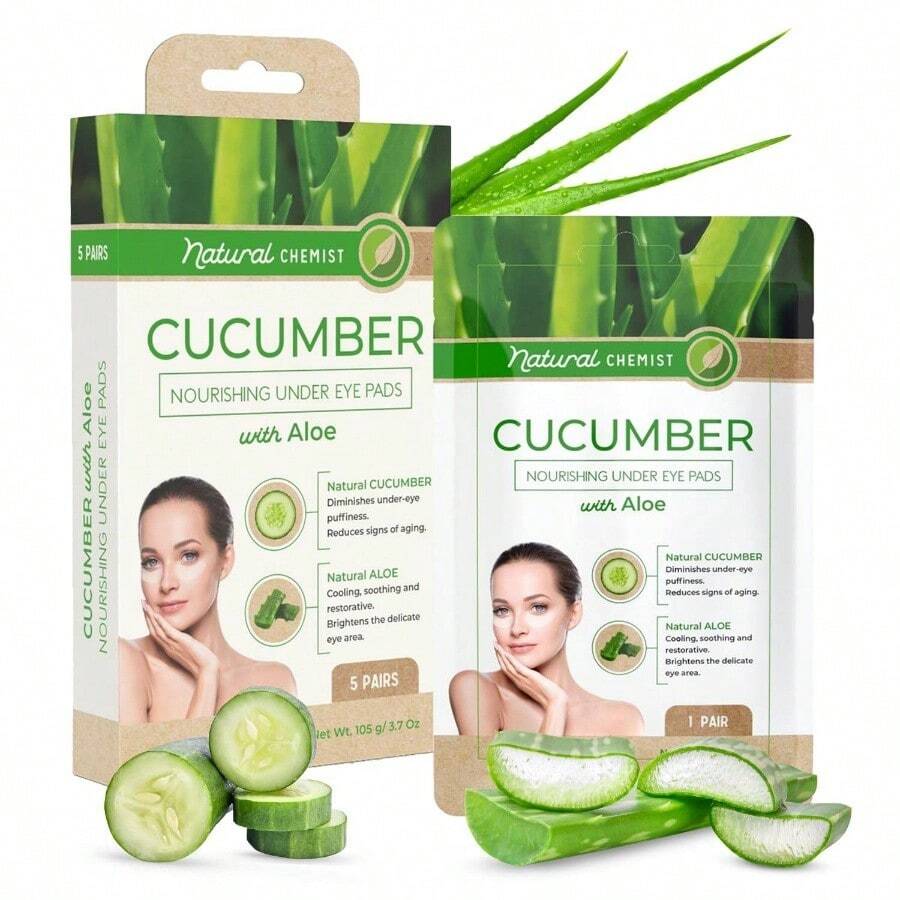 Cucumber Aloe Under Eye Patches - Cooling, Reduces Puffiness, Anti - Aging, Hydrating, Dermatologist Tested, Cruelty Korean Skin Care All Skin Types - 5 Pairs - Initial - View 1