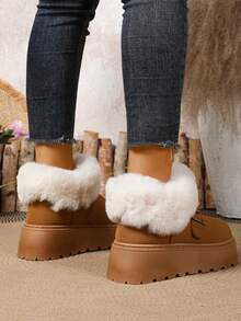 秋冬季绒面带保暖内衬雪地靴，居家/沙滩两用，毛绒靴 - 駝色 - 查看 4