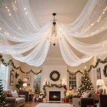 1 pieza Cortina de gasa blanca larga de múltiples usos como fondo, decoración de boda, decoración de fondo para fiesta, suministros de decoración, mantel de mesa, cubierta de mesa, tela de mesa