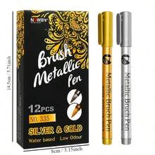 6 Piezas Marcador de pintura permanente impermeable, tinta suave de pincel dorado/plateado, para roca, taza, cerámica, vidrio, suministros de pintura DIY