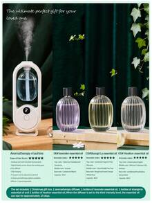 Un diffuseur d'arômes intelligent blanc, diffuseur d'huiles essentielles pour la maison au design minimaliste et moderne, avec 5 modes de fonctionnement et un éclairage ambiant romantique et coloré. Rechargeable par USB. Disponible avec un choix de sets d'huiles essentielles parfumées de 1 ou 3 bouteilles. Convient pour les chambres à coucher, les salons, les bureaux, les pièces pour animaux de compagnie et la désodorisation de la salle de bain. Également idéal comme décoration de fête, décoration d'intérieur ou cadeau de Noël.