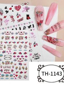 情人节指甲贴纸红心玫瑰丘比特弓箭自粘滑块指甲艺术装饰浮雕美甲贴纸