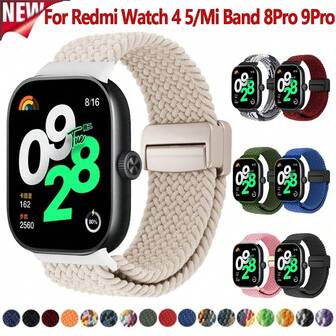 Magnetic Braided Loop For Redmi Watch 5 4 Strap Nylon Band Adjustable Sport Correa Bracelet Compatible With Xiaomi Mi Band 9Pro 8 Pro Belt