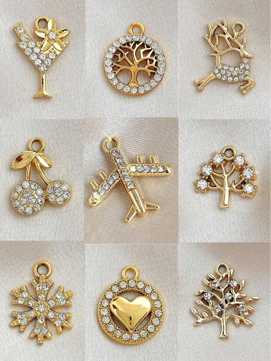 10 件金色 UV 电镀合金水钻吊坠 DIY 吊坠适用于珠宝项链耳环手链制作连接配件珠宝用品 - 金色 - 查看 1