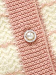 2pcs Baby Girls Casual Cute Wavy Striped Design Pink Long Sleeve Knitted Cardigan And Matching Knitted Pants Set, Comfortable And Warm, Suitable For Daily Wear, Outings, Travel, Vacation, Home, Daycare, School, Spring/Autumn/Winter - Apricot - View 12